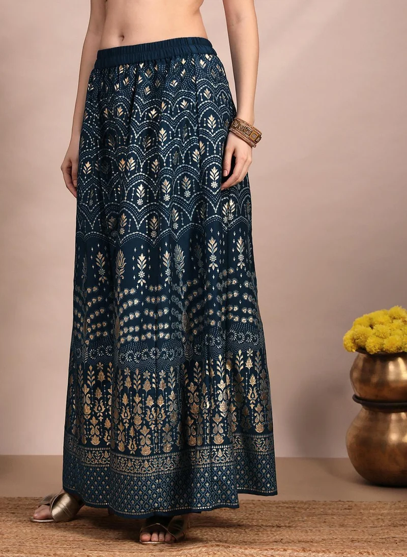globus Green Globus Women Green Zari Embroidered Yoke Round Neck Short Kurta With Allover Foil Printed Sharara & Ombre Dupatta Festive Set for Women | Best Price UAE
